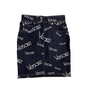Versace Denim Logo Mania Mini Skirt